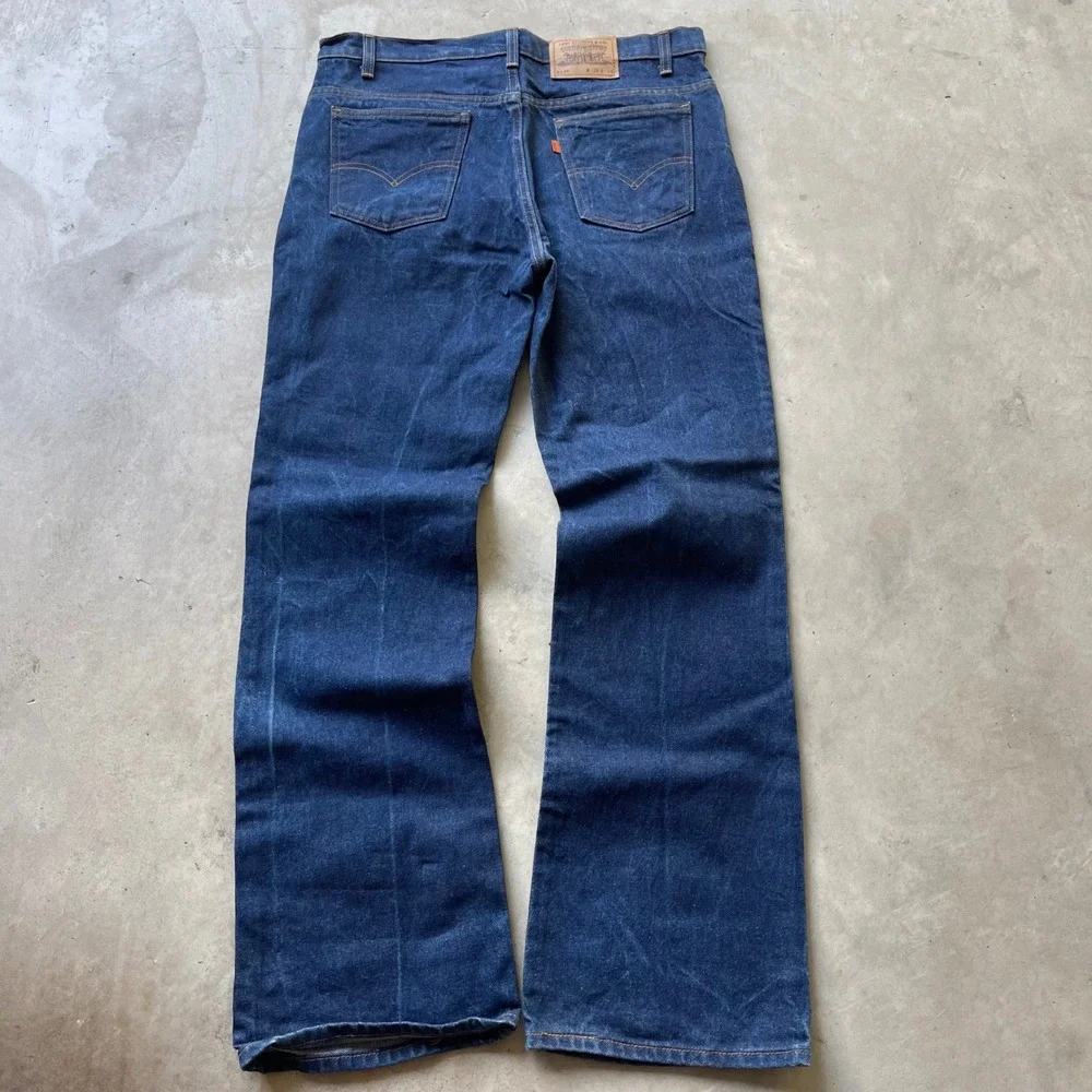 Vintage Levis 517 Orange Tab Mens 38x34 Dark Wash Bootcut Jeans Made in USA 90s